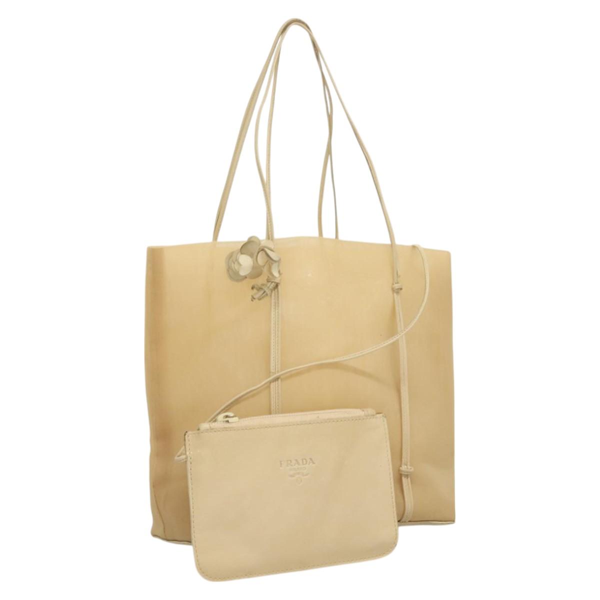 PRADA Hand Bag Nylon Beige Auth 128335
