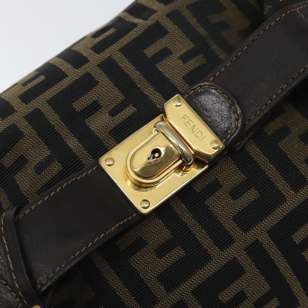 FENDI Zucca Canvas Vanity Pouch Brown Black Auth 128359