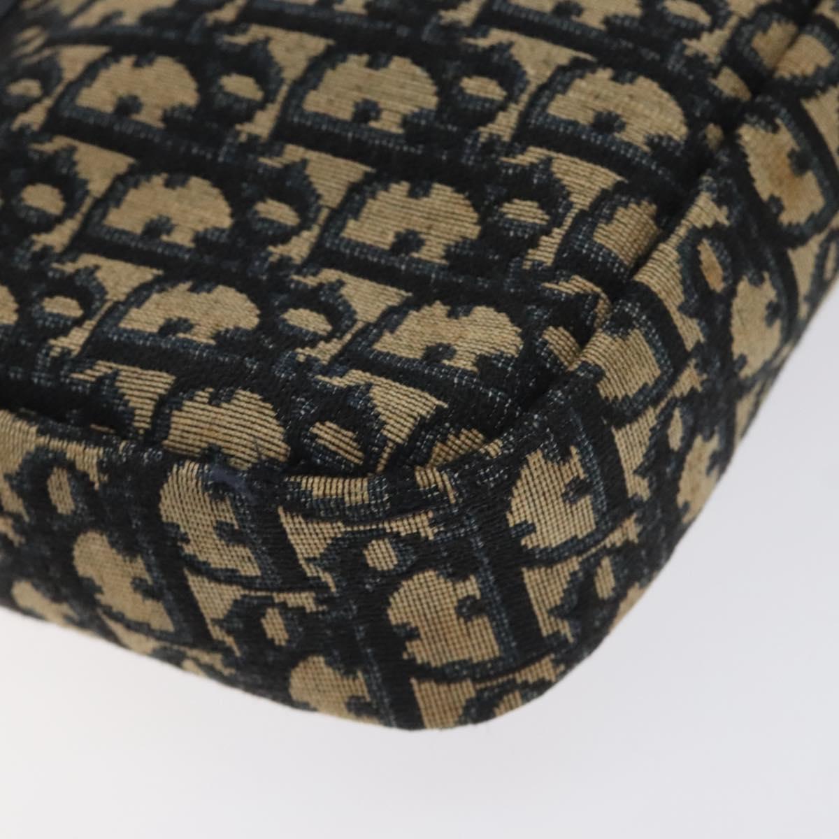 Christian Dior Trotter Canvas Shoulder Bag Navy Gold Auth 128360