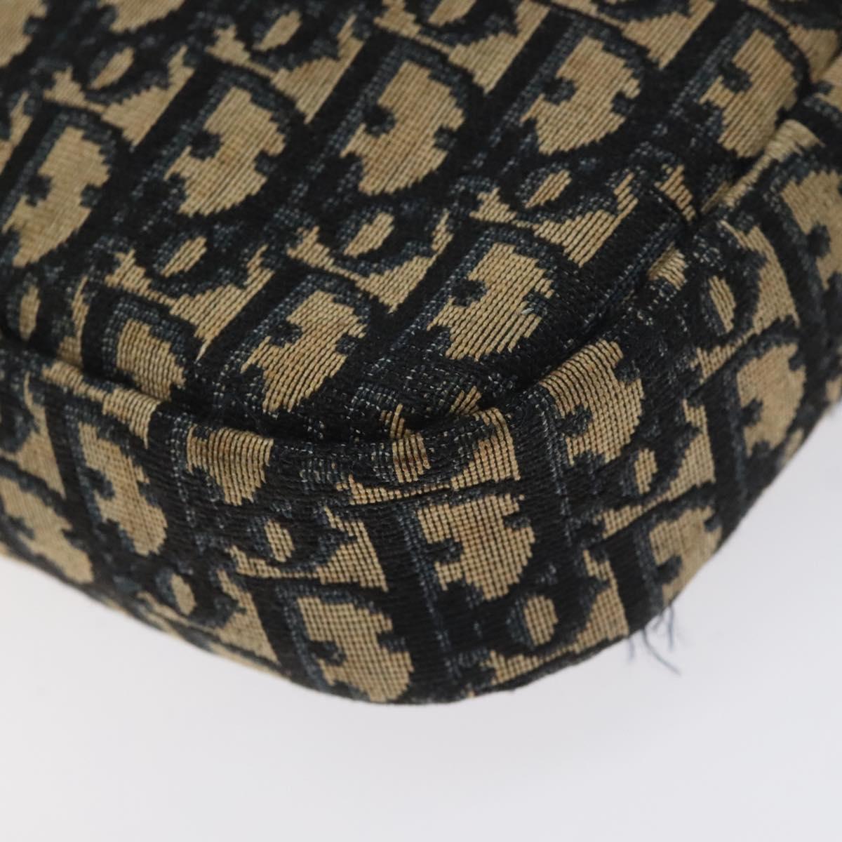 Christian Dior Trotter Canvas Shoulder Bag Navy Gold Auth 128360