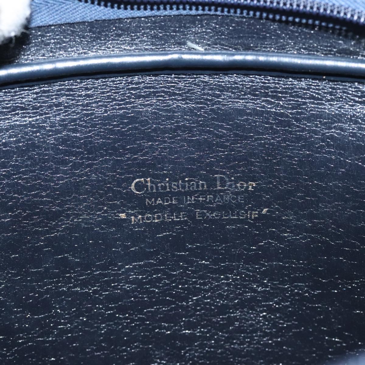 Christian Dior Trotter Canvas Shoulder Bag Navy Gold Auth 128360