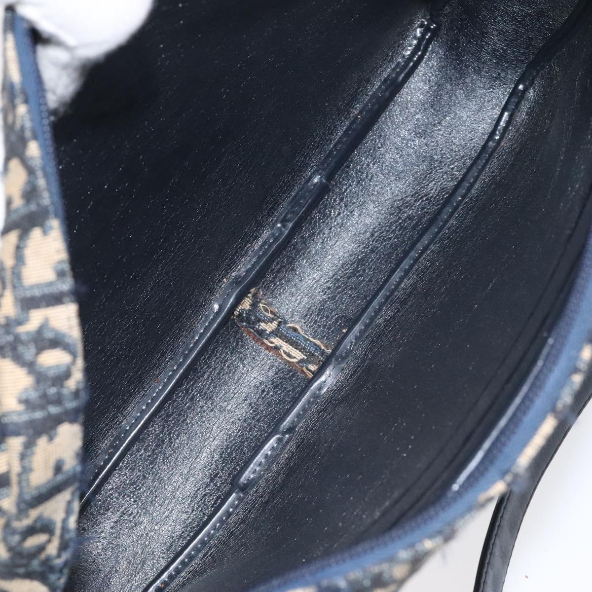 Christian Dior Trotter Canvas Shoulder Bag Navy Gold Auth 128360