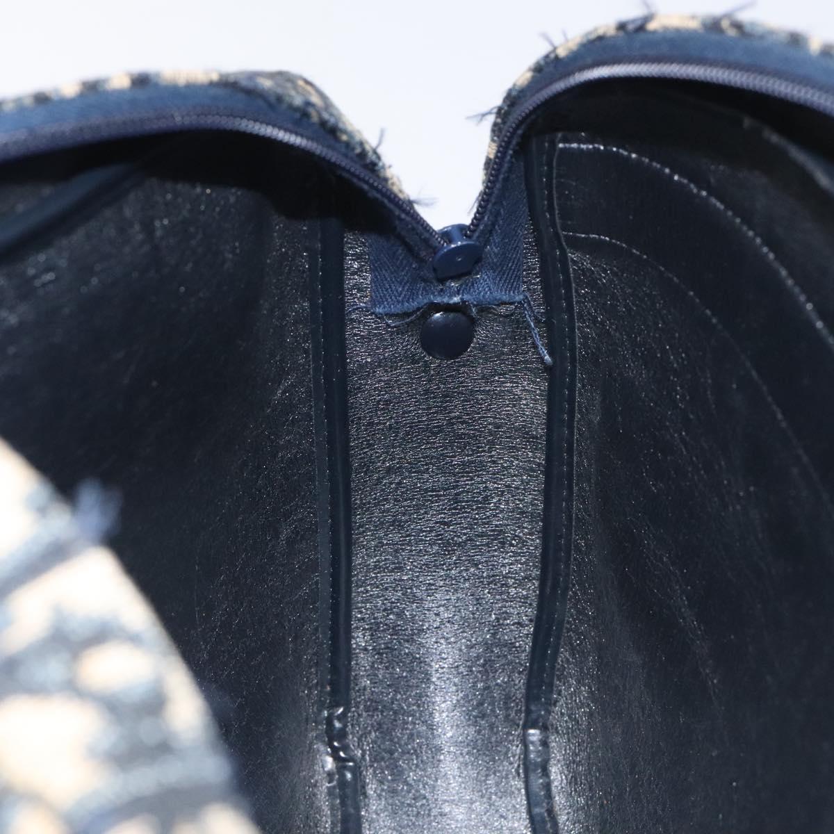 Christian Dior Trotter Canvas Shoulder Bag Navy Gold Auth 128360