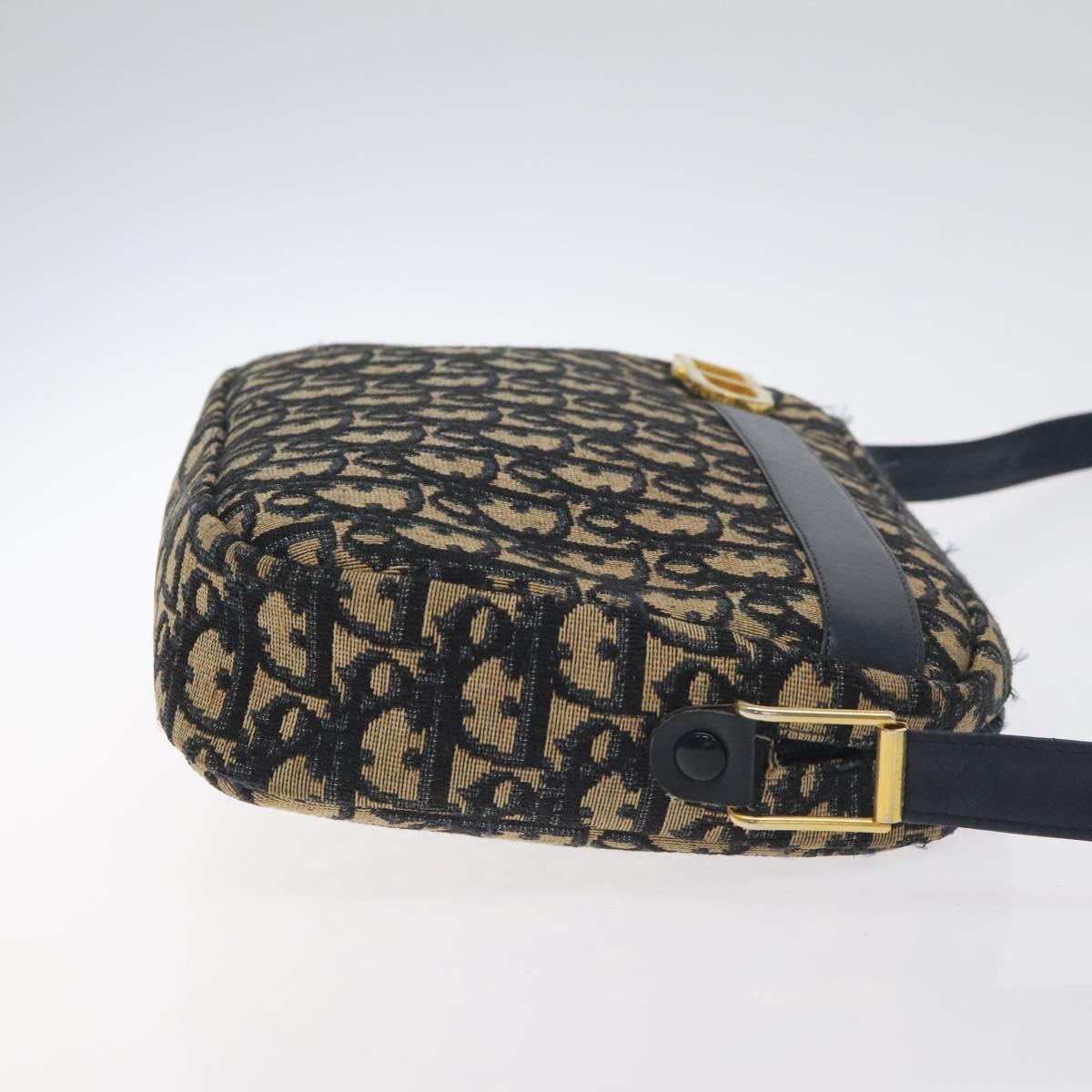 Christian Dior Trotter Canvas Shoulder Bag Navy Gold Auth 128360