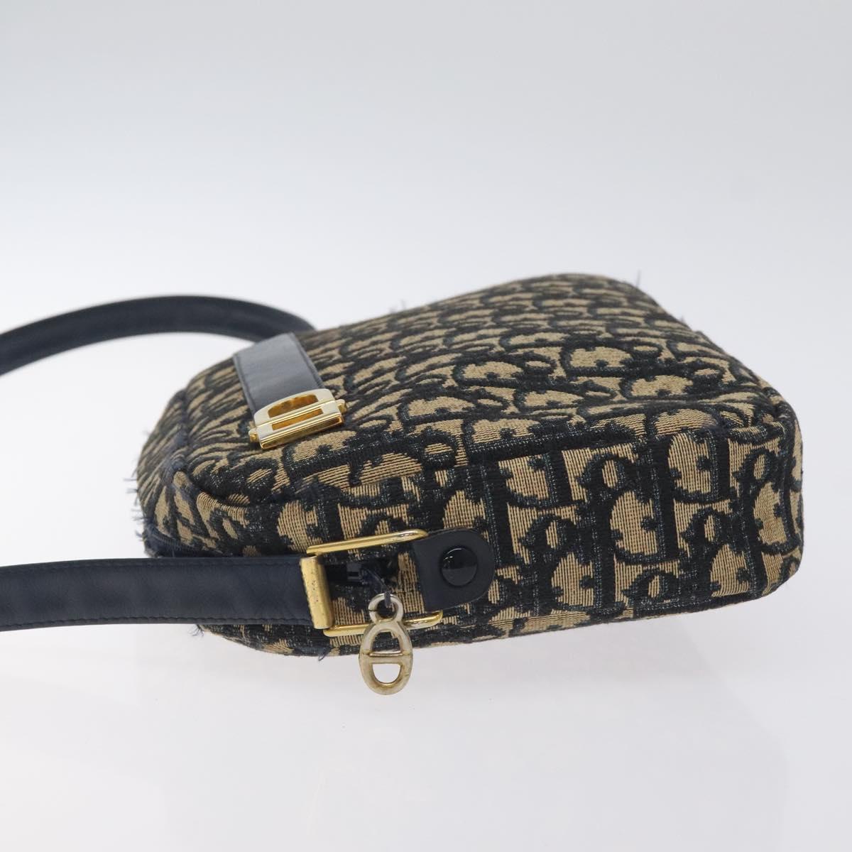 Christian Dior Trotter Canvas Shoulder Bag Navy Gold Auth 128360