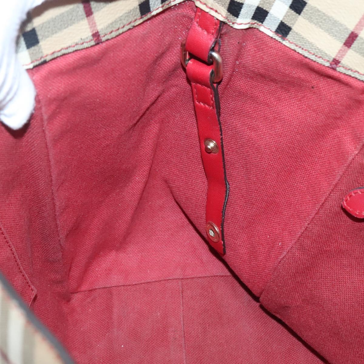 BURBERRY Nova Check Tote Bag PVC Beige Gold Red Auth 128403