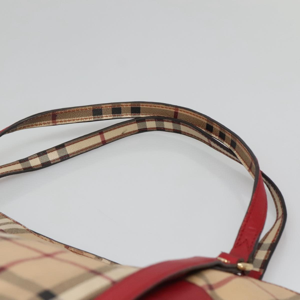 BURBERRY Nova Check Tote Bag PVC Beige Gold Red Auth 128403