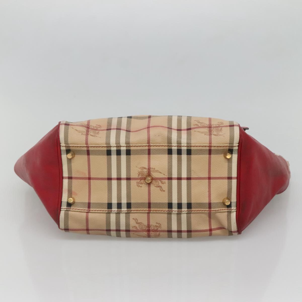 BURBERRY Nova Check Tote Bag PVC Beige Gold Red Auth 128403