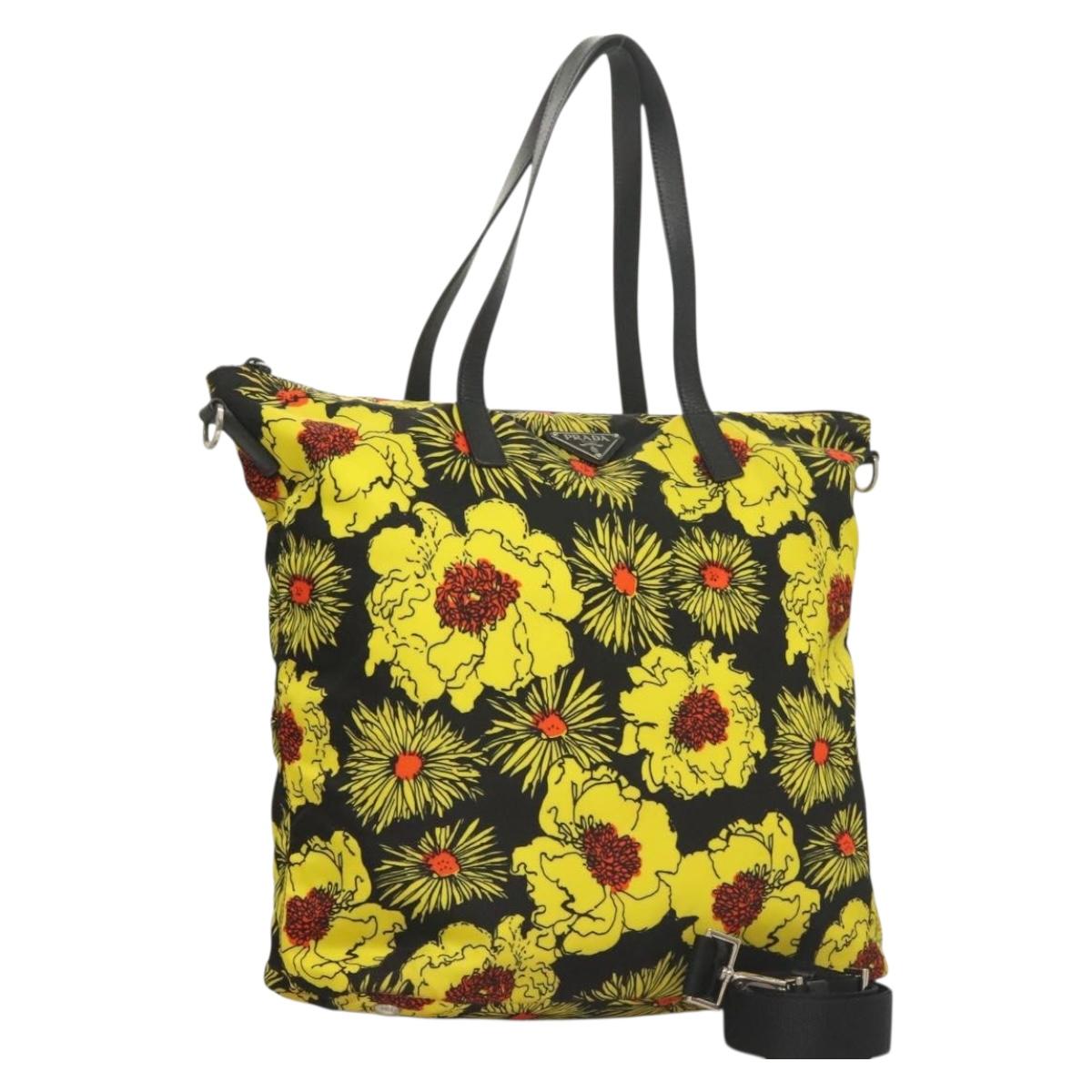PRADA Hand Bag Nylon 2way Yellow Silver Auth 128406