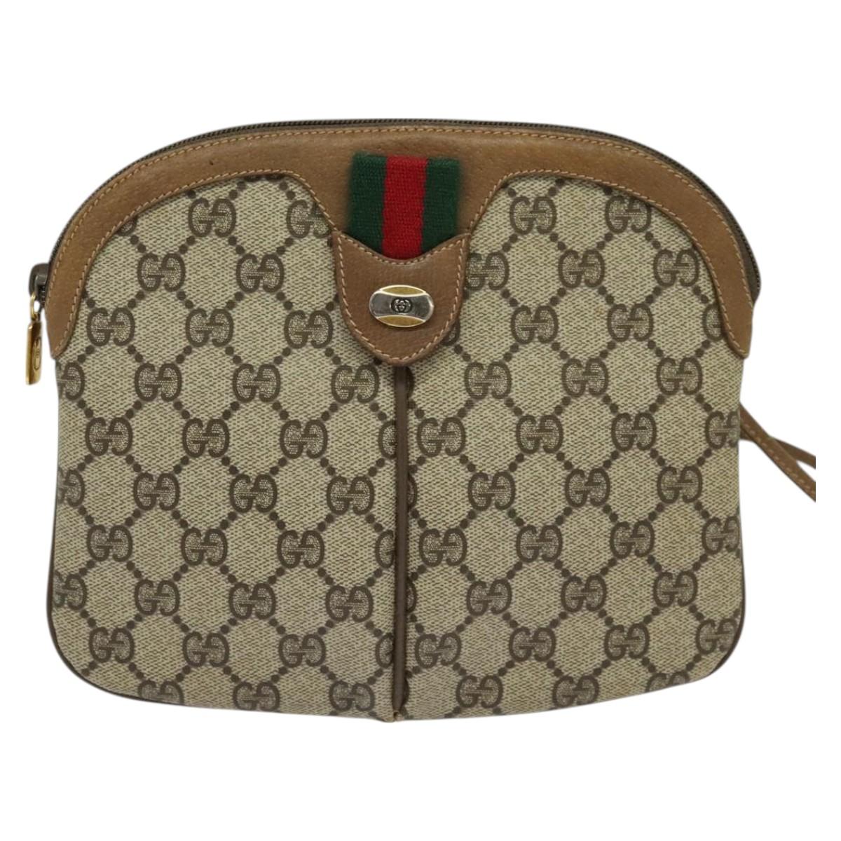 GUCCI GG Supreme Web Sherry Line Shoulder Bag PVC Beige 98 02 047 Auth 128437