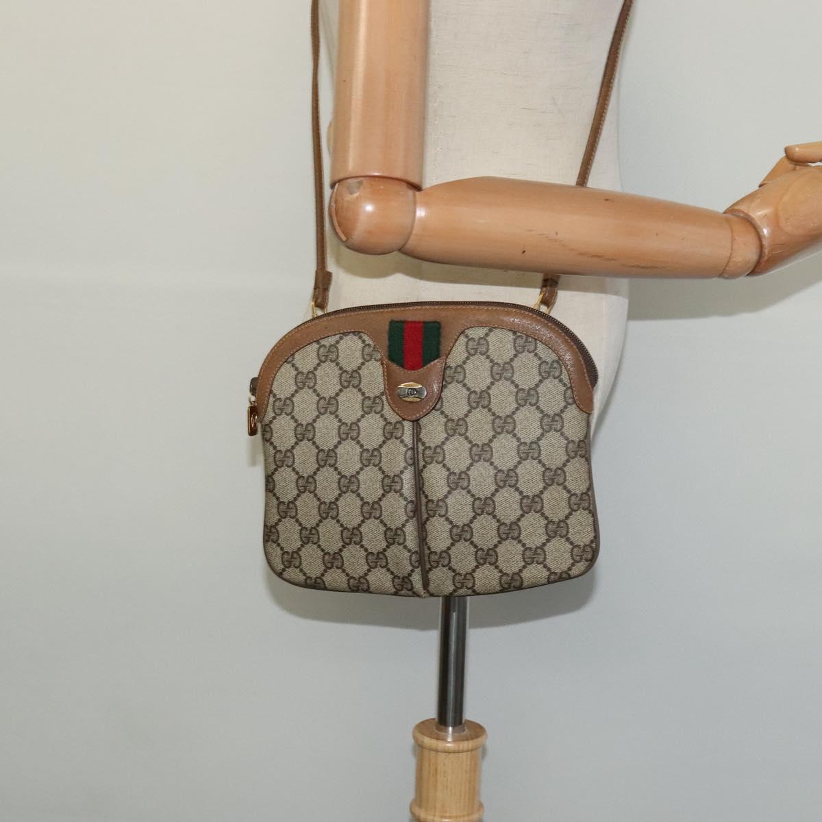 GUCCI GG Supreme Web Sherry Line Shoulder Bag PVC Beige 98 02 047 Auth 128437