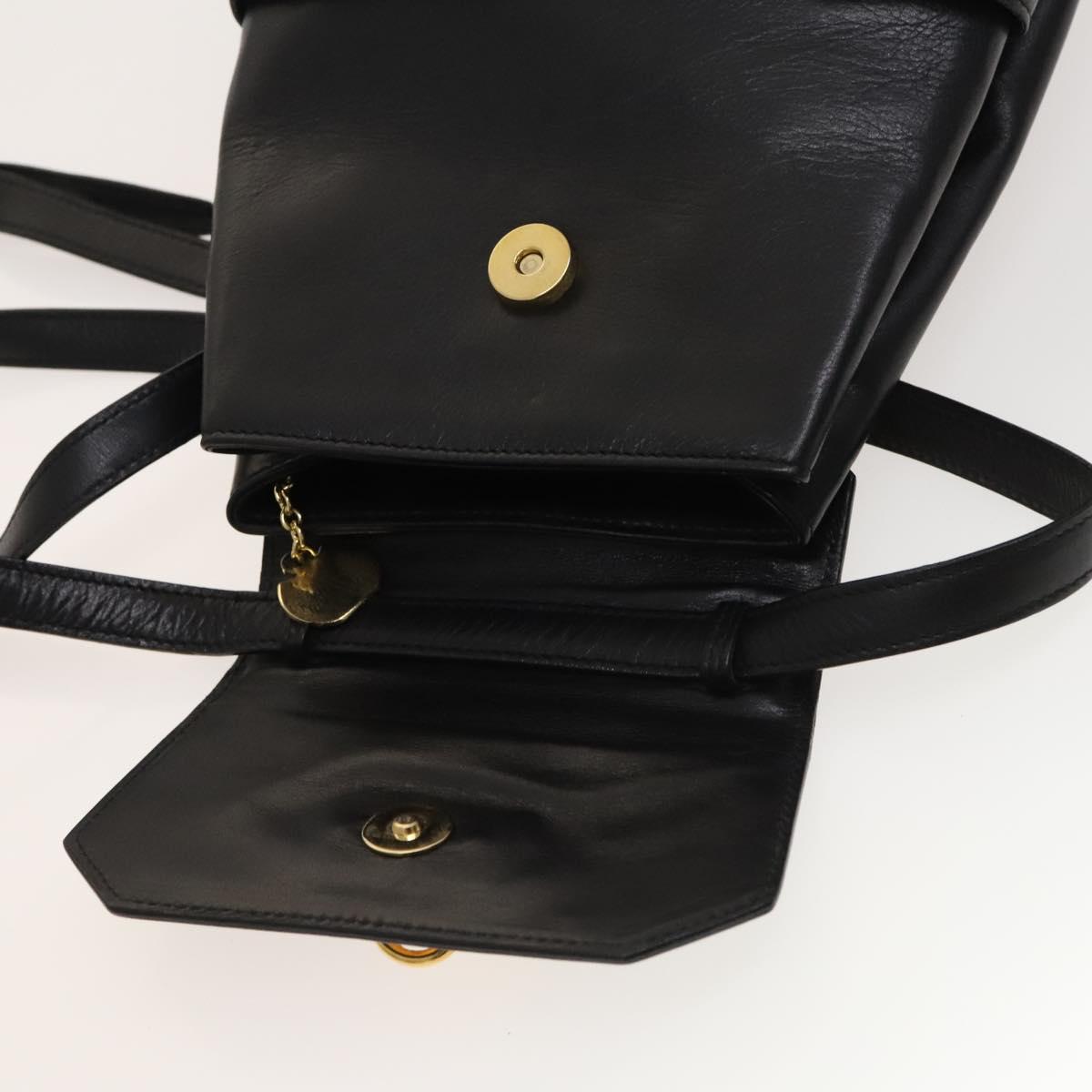 CELINE Shoulder Bag Leather Black Gold Auth 128438