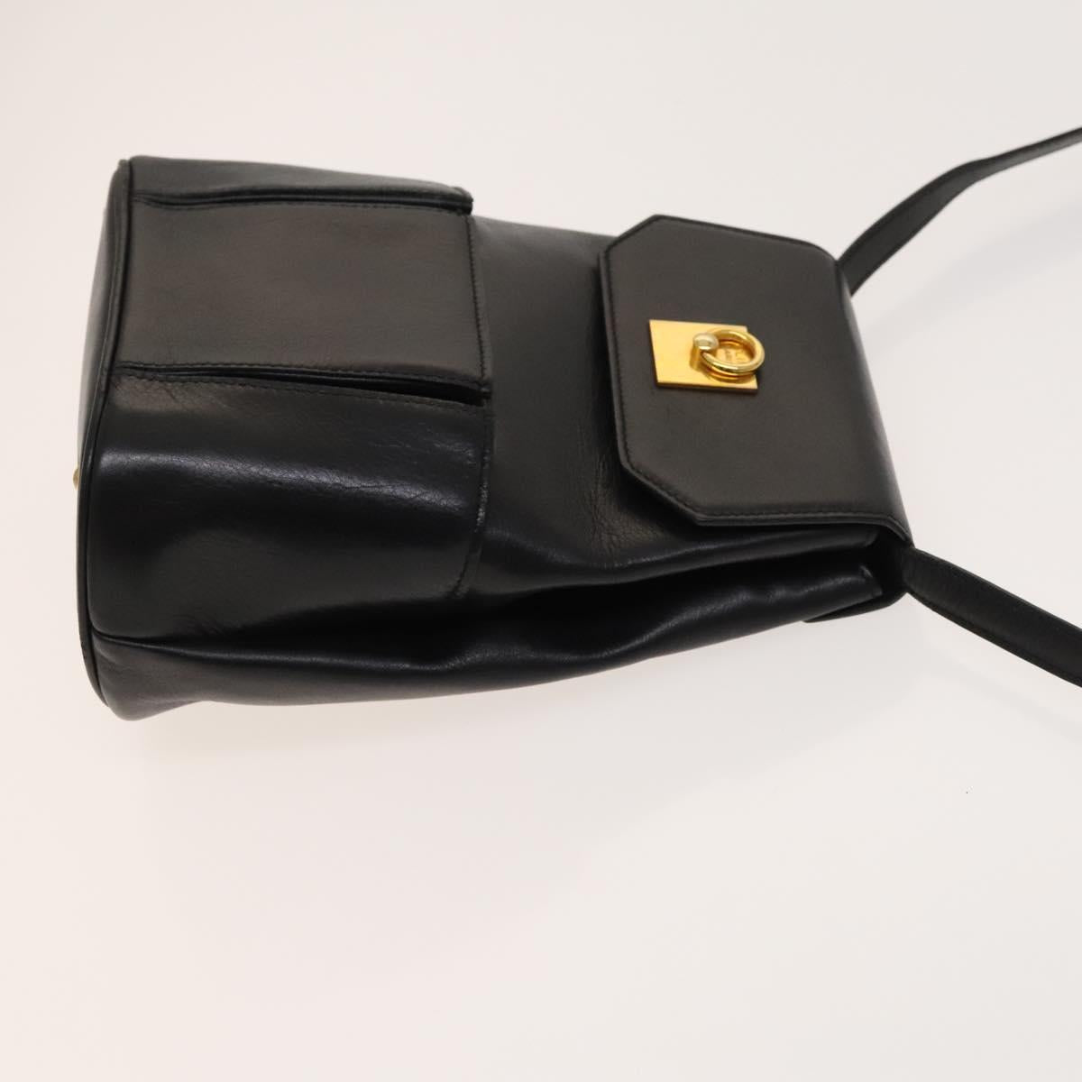 CELINE Shoulder Bag Leather Black Gold Auth 128438