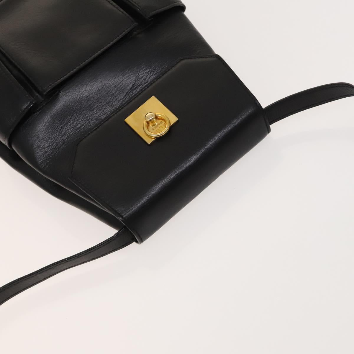 CELINE Shoulder Bag Leather Black Gold Auth 128438