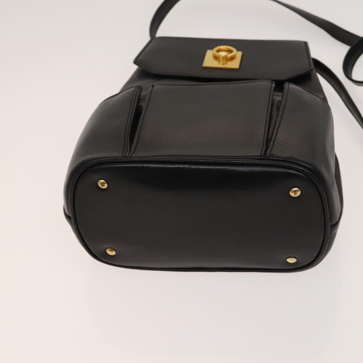 CELINE Shoulder Bag Leather Black Gold Auth 128438
