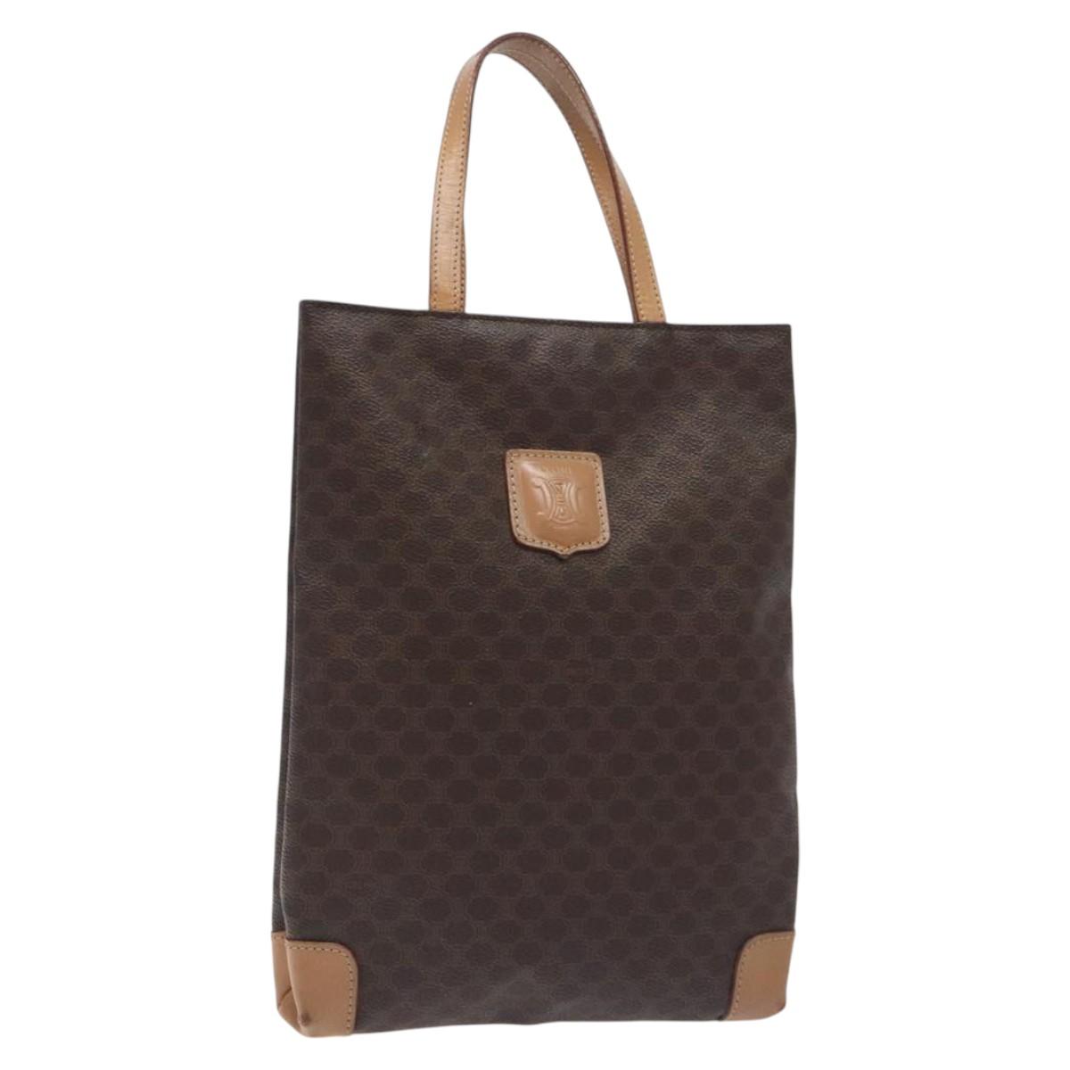 CELINE Macadam Canvas Hand Bag PVC Leather Brown Gold Auth 128439