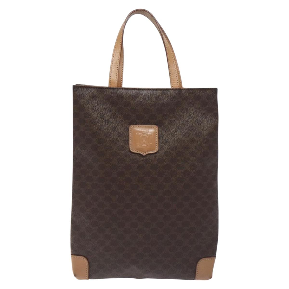 CELINE Macadam Canvas Hand Bag PVC Leather Brown Gold Auth 128439
