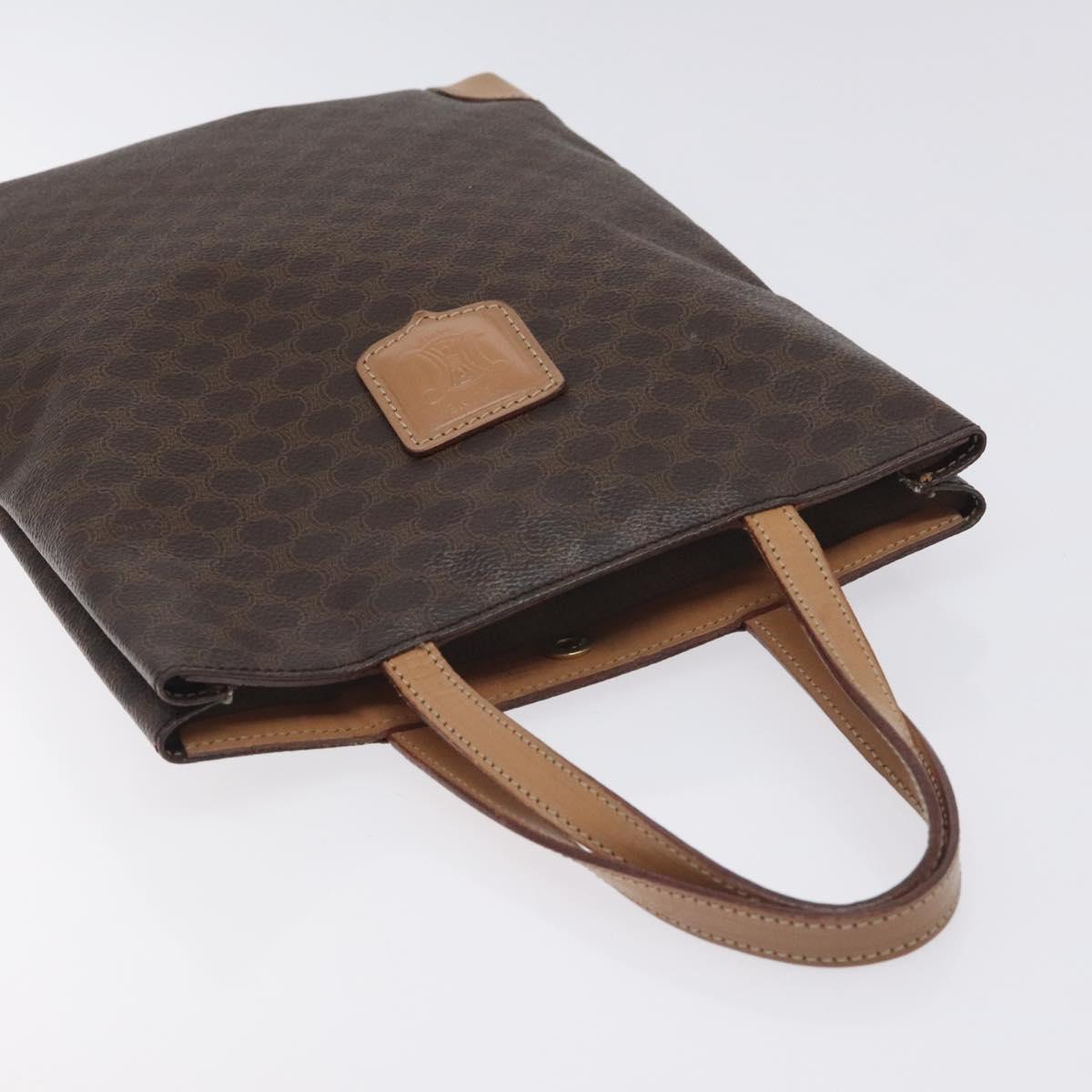 CELINE Macadam Canvas Hand Bag PVC Leather Brown Gold Auth 128439