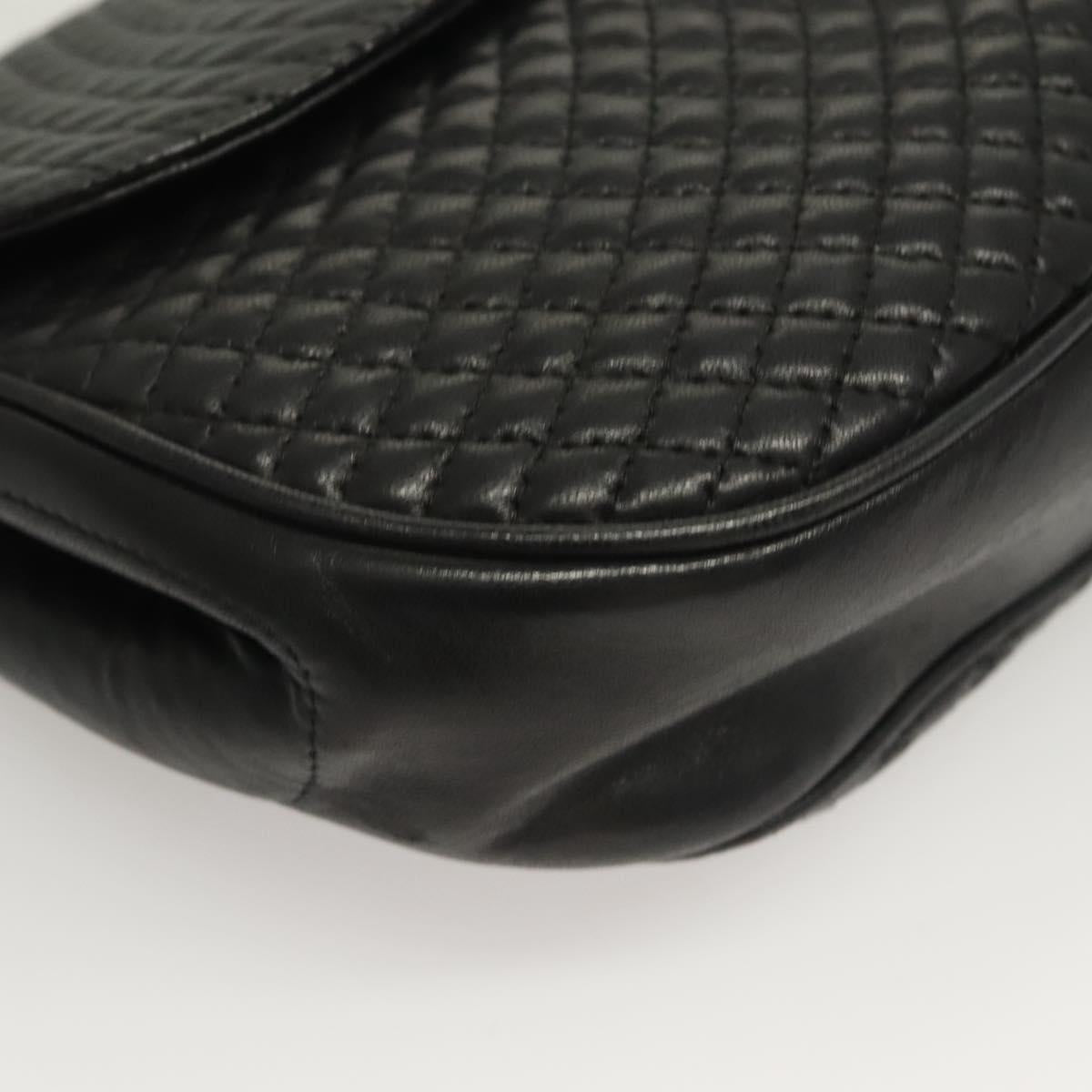 BALLY Chain Shoulder Bag Leather Black Gold Auth 128440