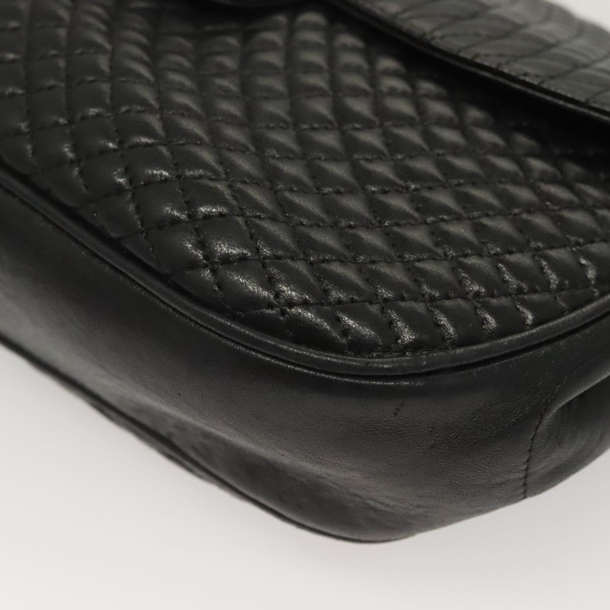 BALLY Chain Shoulder Bag Leather Black Gold Auth 128440