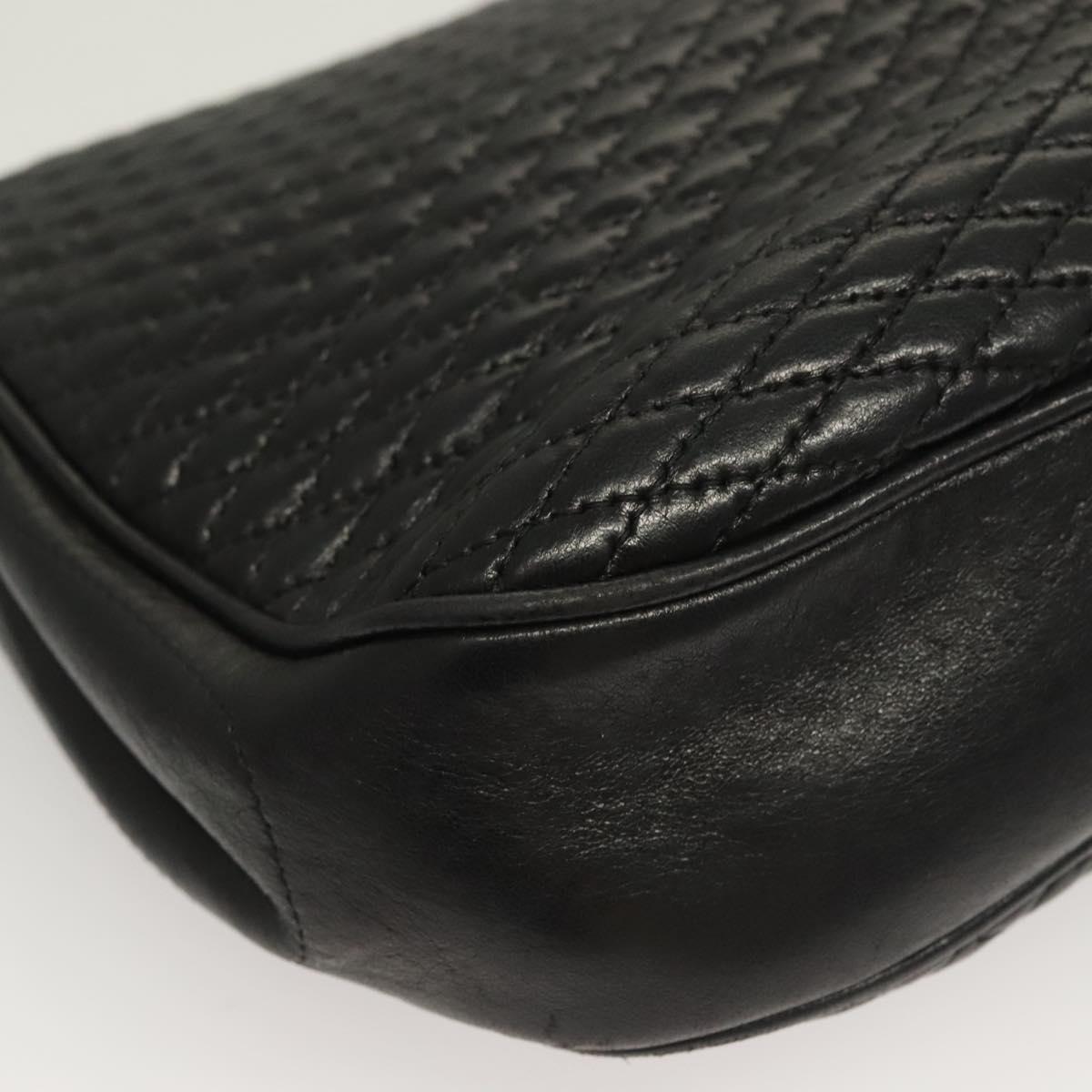 BALLY Chain Shoulder Bag Leather Black Gold Auth 128440