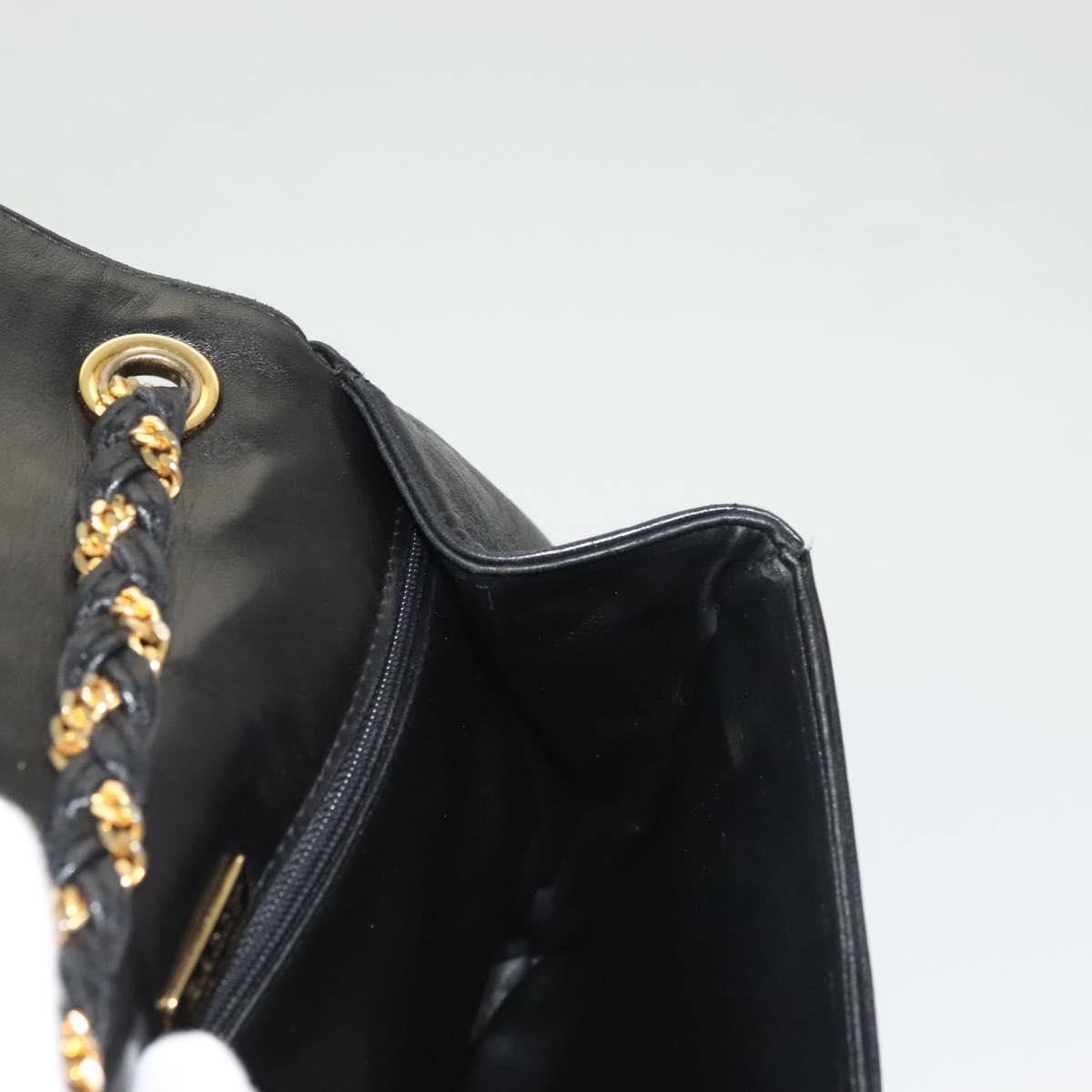 BALLY Chain Shoulder Bag Leather Black Gold Auth 128440