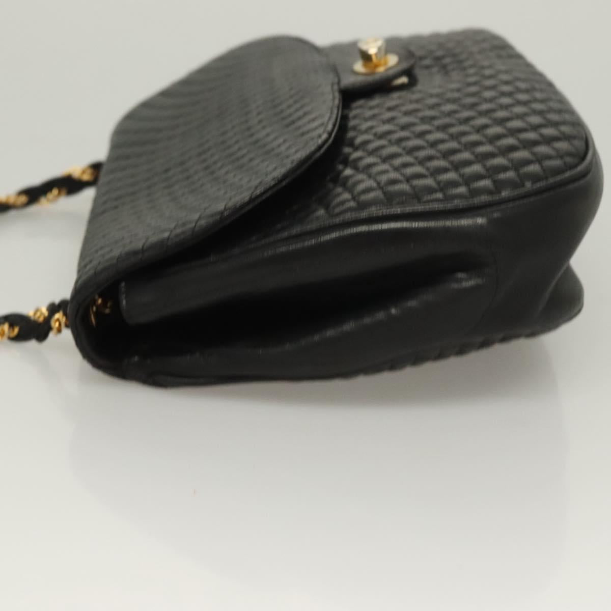 BALLY Chain Shoulder Bag Leather Black Gold Auth 128440