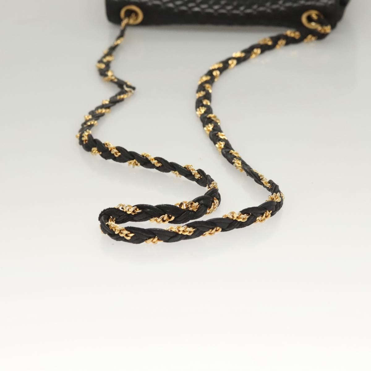 BALLY Chain Shoulder Bag Leather Black Gold Auth 128440