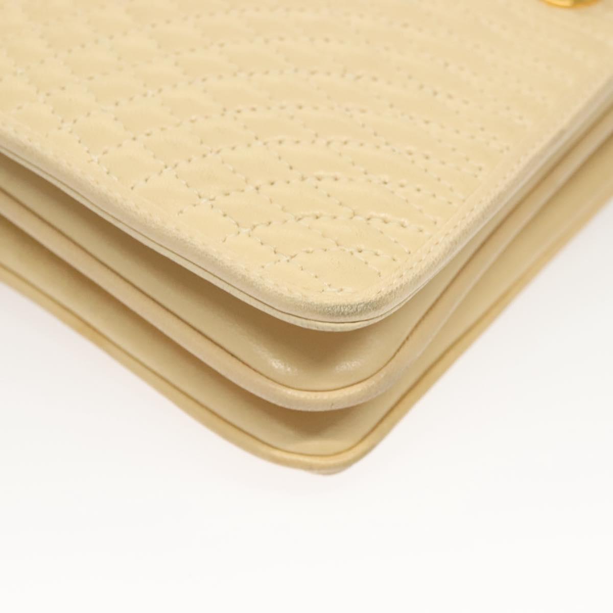 BALLY Chain Shoulder Bag Leather Beige Gold Auth 128441