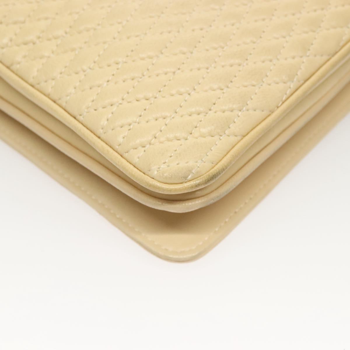 BALLY Chain Shoulder Bag Leather Beige Gold Auth 128441