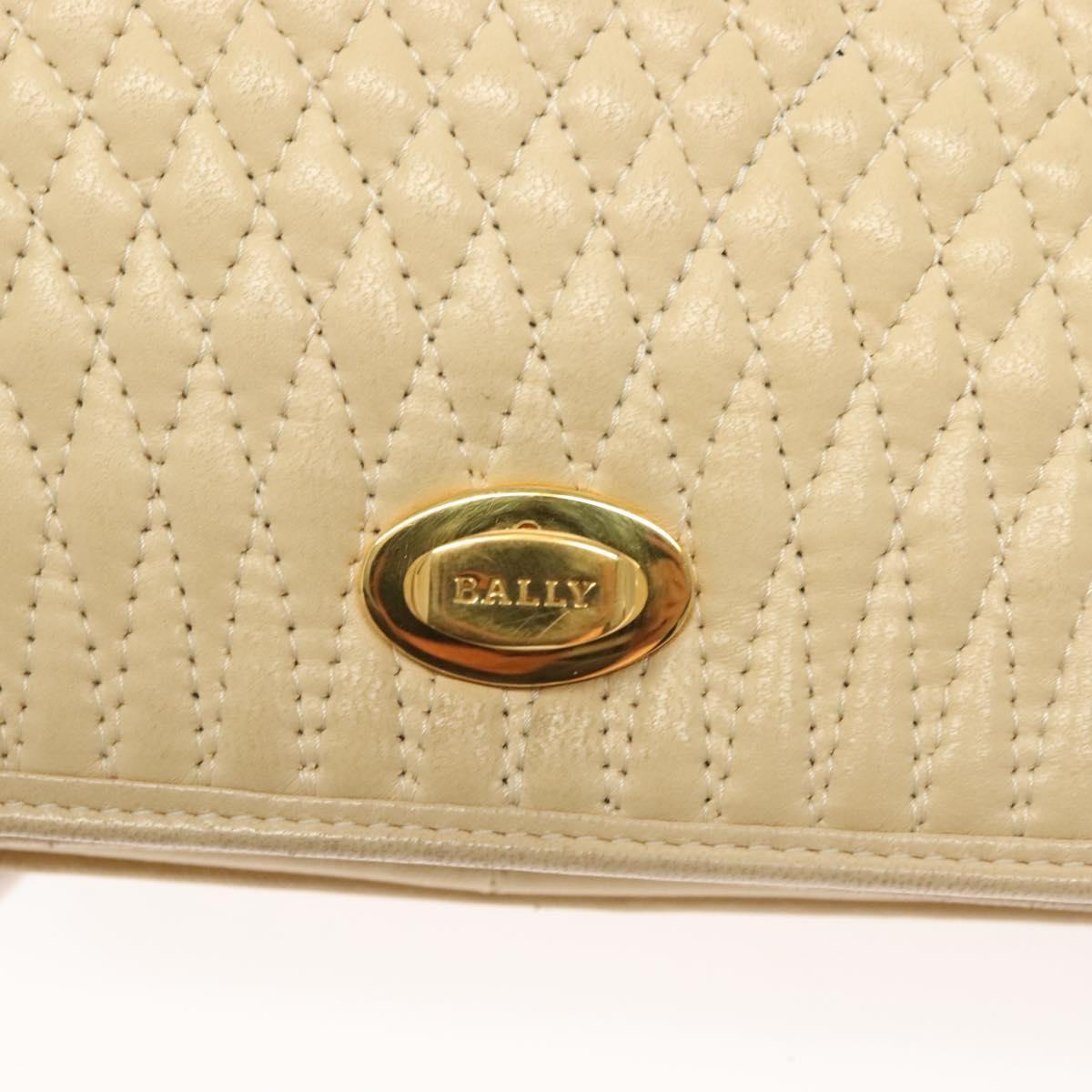 BALLY Chain Shoulder Bag Leather Beige Gold Auth 128441