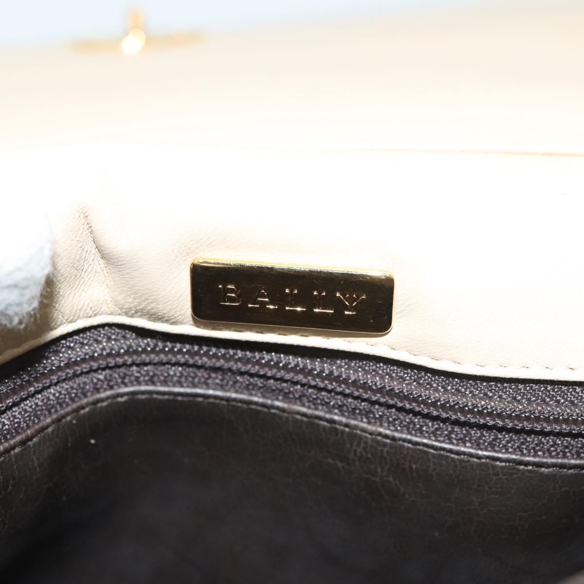 BALLY Chain Shoulder Bag Leather Beige Gold Auth 128441