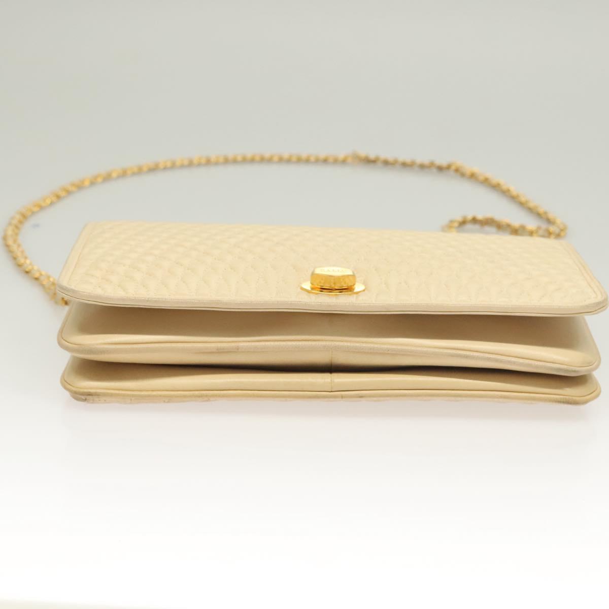 BALLY Chain Shoulder Bag Leather Beige Gold Auth 128441