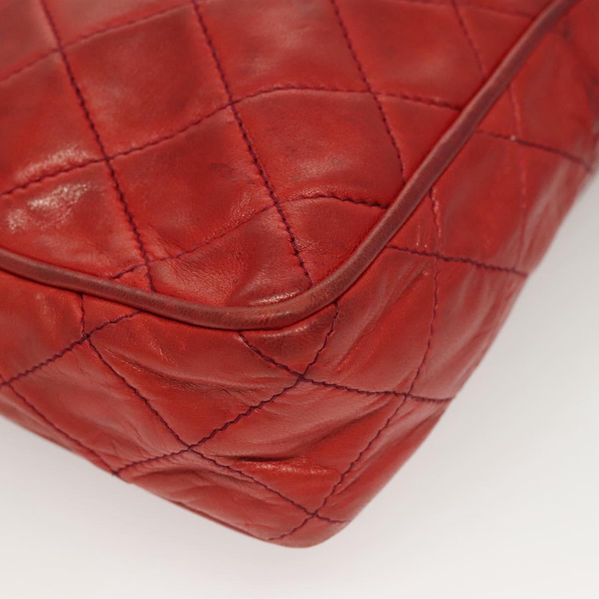 CHANEL Matelasse Chain Shoulder Bag Lamb Skin Red Gold CC Auth 128443