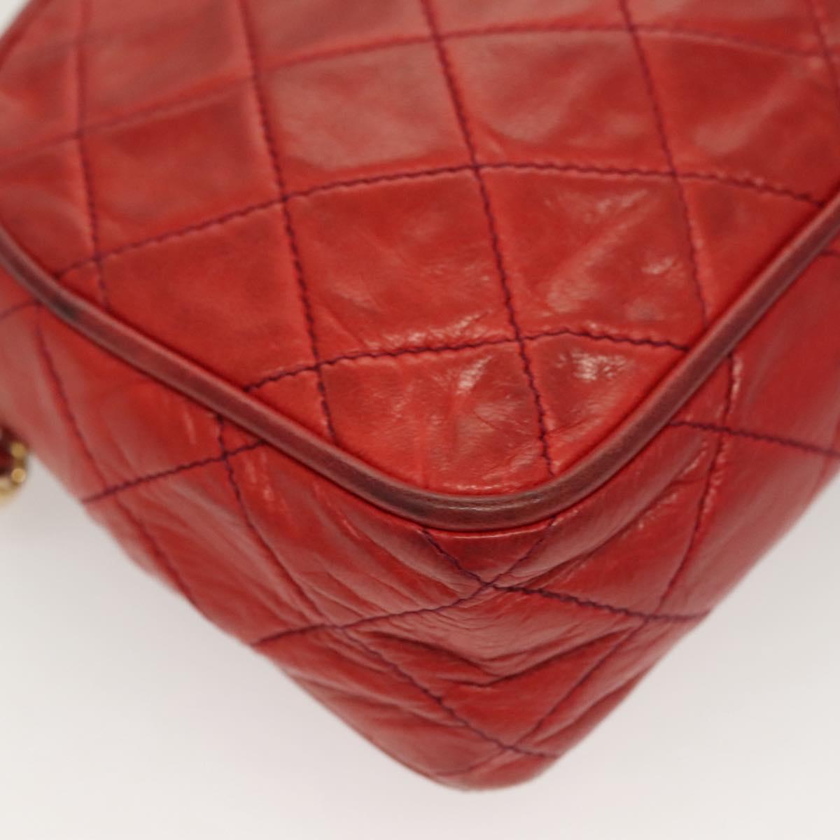 CHANEL Matelasse Chain Shoulder Bag Lamb Skin Red Gold CC Auth 128443