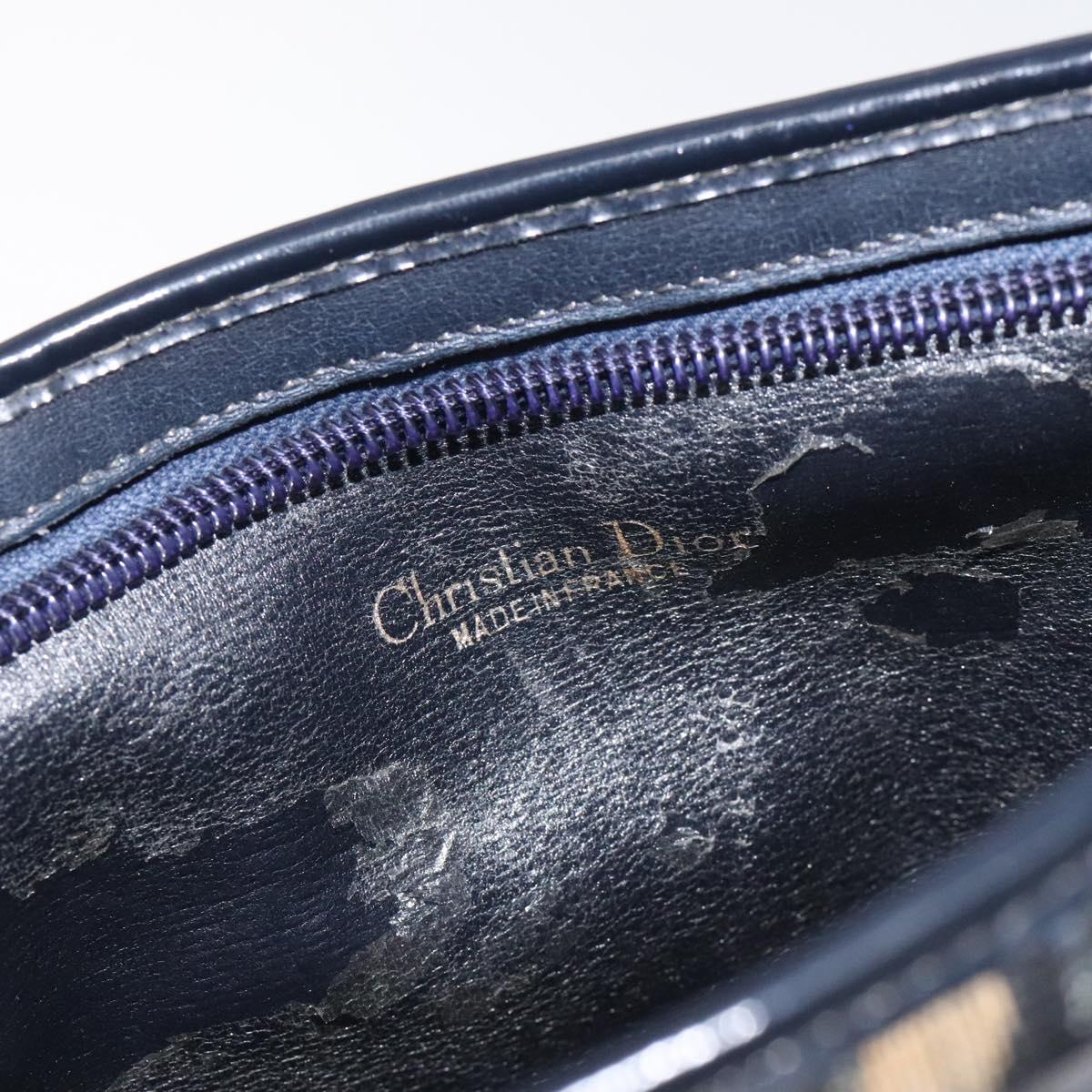 Christian Dior Trotter Canvas Shoulder Bag Navy Gold Auth 128445