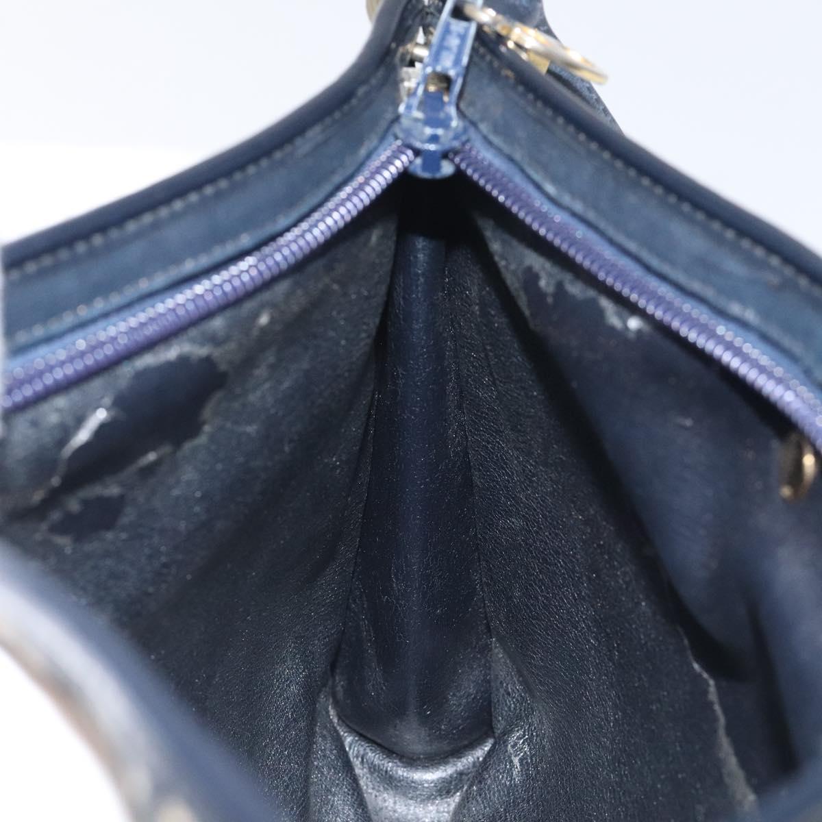 Christian Dior Trotter Canvas Shoulder Bag Navy Gold Auth 128445