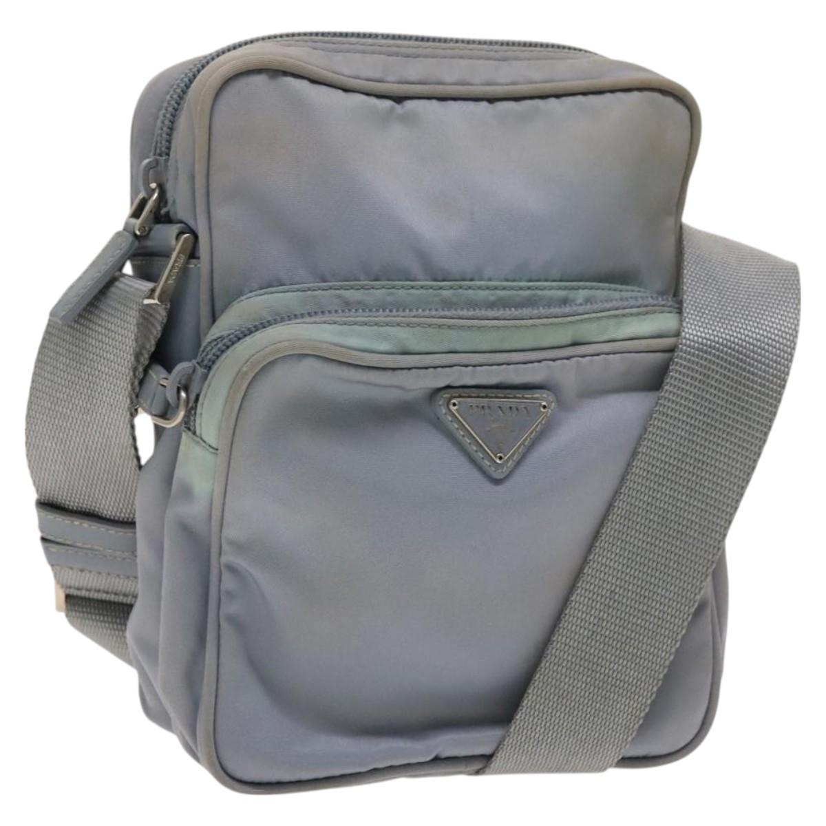 PRADA Shoulder Bag Nylon Light Blue Silver Auth 128446