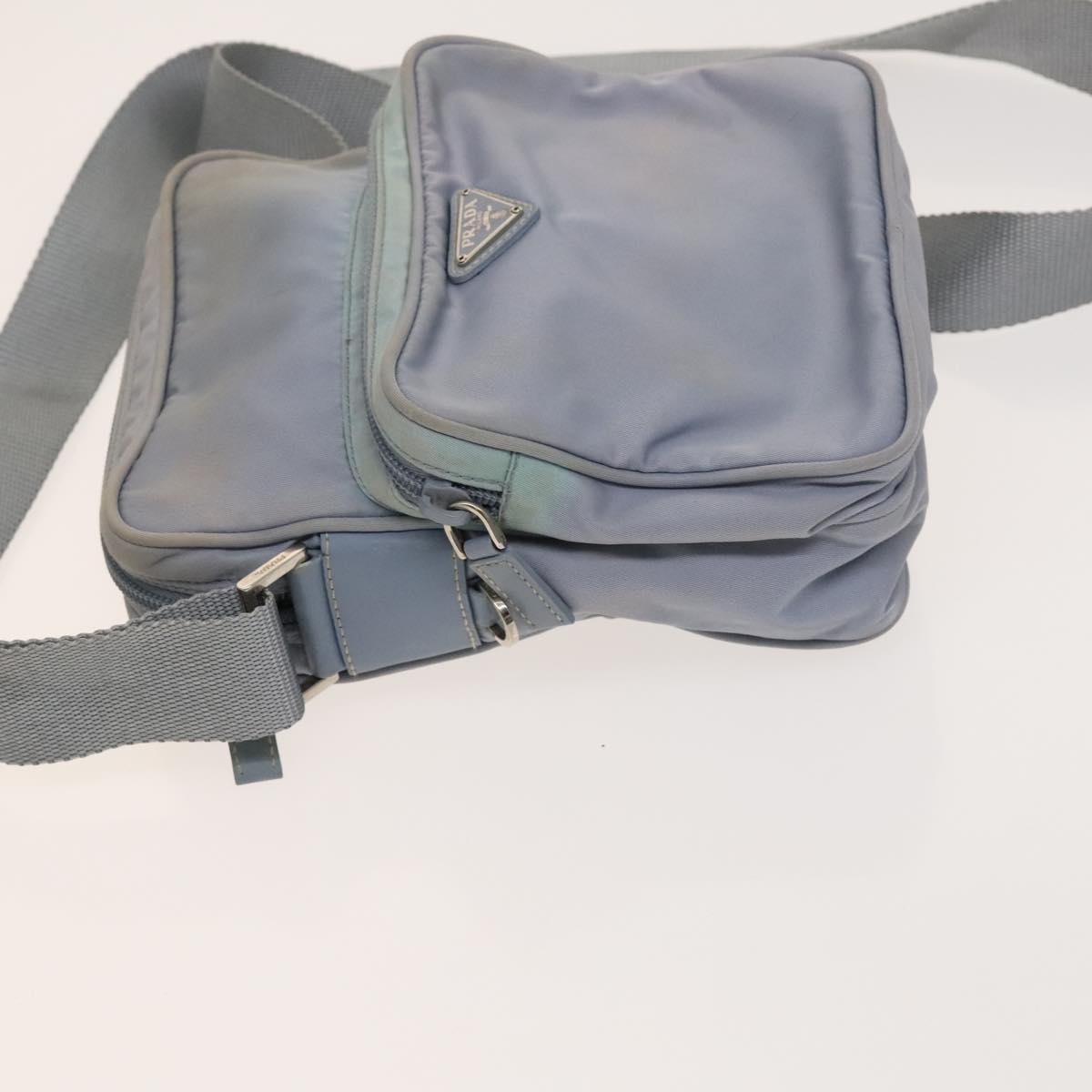 PRADA Shoulder Bag Nylon Light Blue Silver Auth 128446