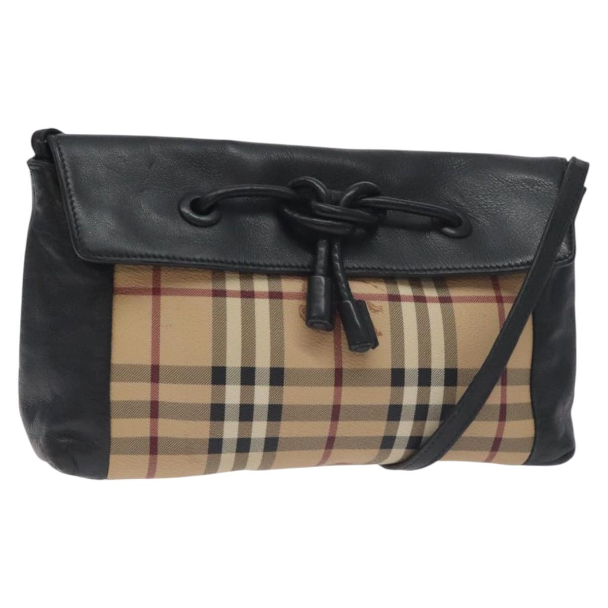 BURBERRY Nova Check Shoulder Bag PVC Beige Auth 128447