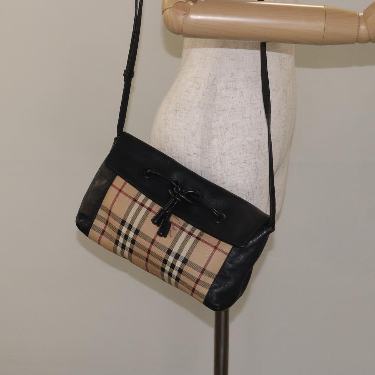 BURBERRY Nova Check Shoulder Bag PVC Beige Auth 128447