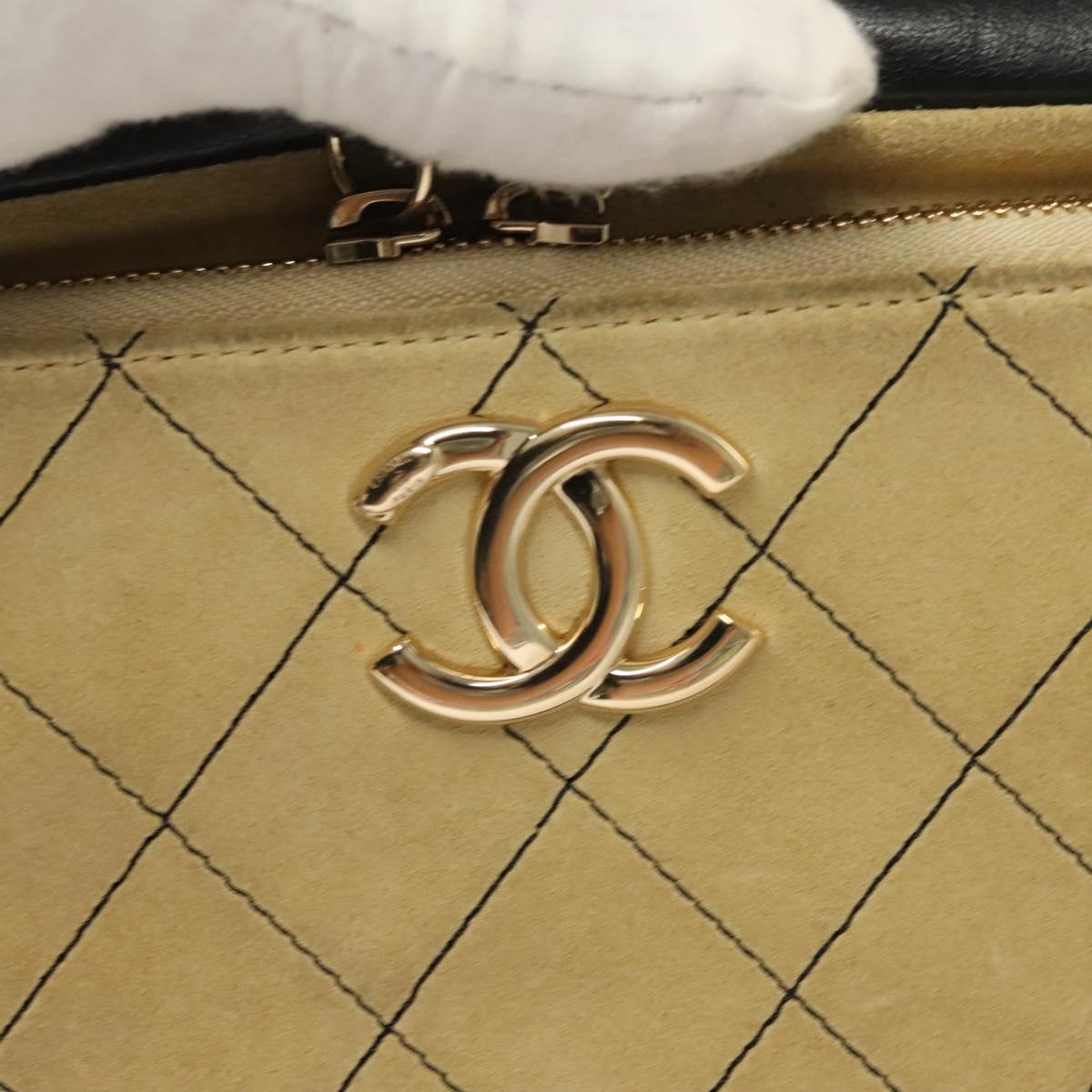CHANEL Matelasse Chain Shoulder Bag Suede Ivory Gold CC Auth 128451