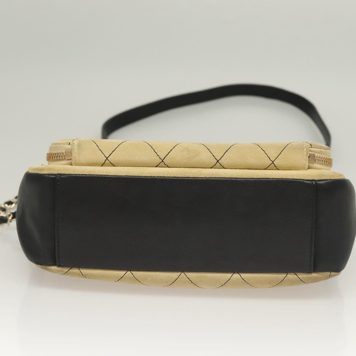 CHANEL Matelasse Chain Shoulder Bag Suede Ivory Gold CC Auth 128451