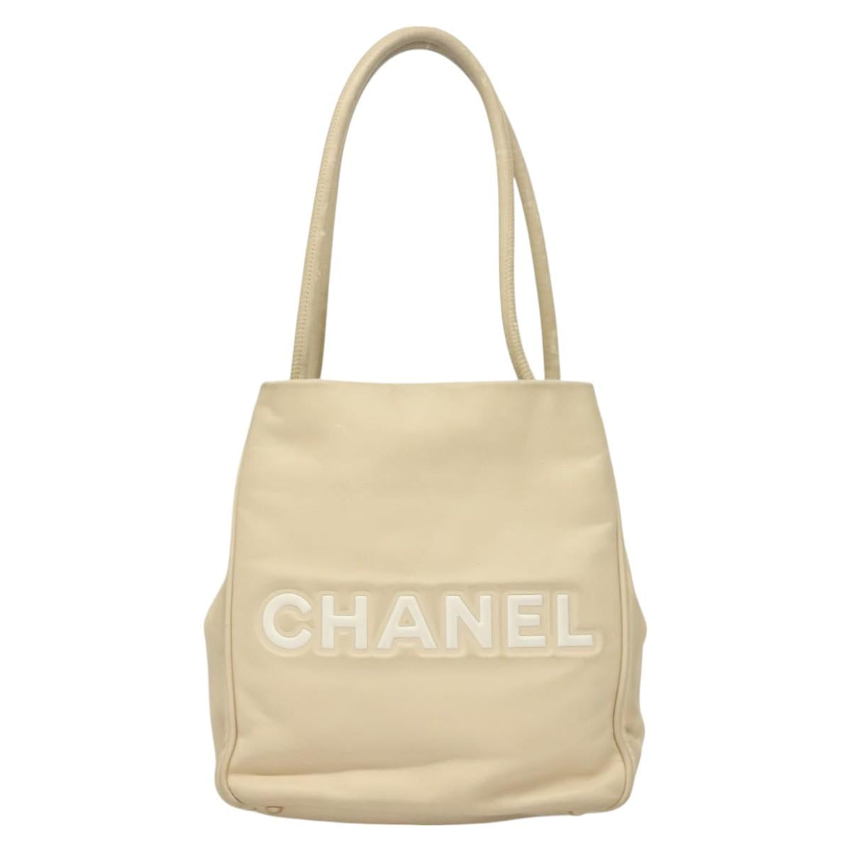 CHANEL Camelia Tote Bag Leather Beige CC Auth 128453