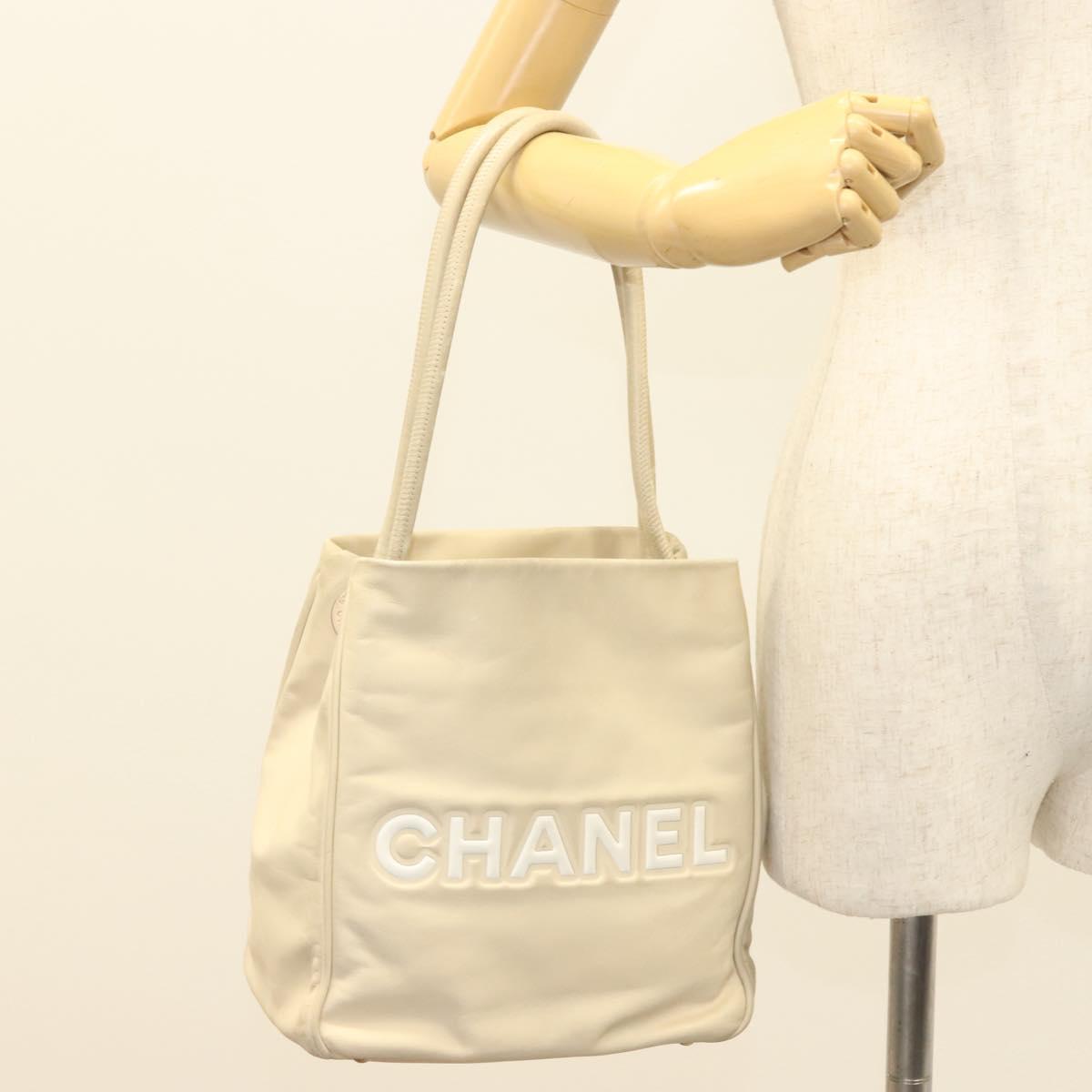 CHANEL Camelia Tote Bag Leather Beige CC Auth 128453