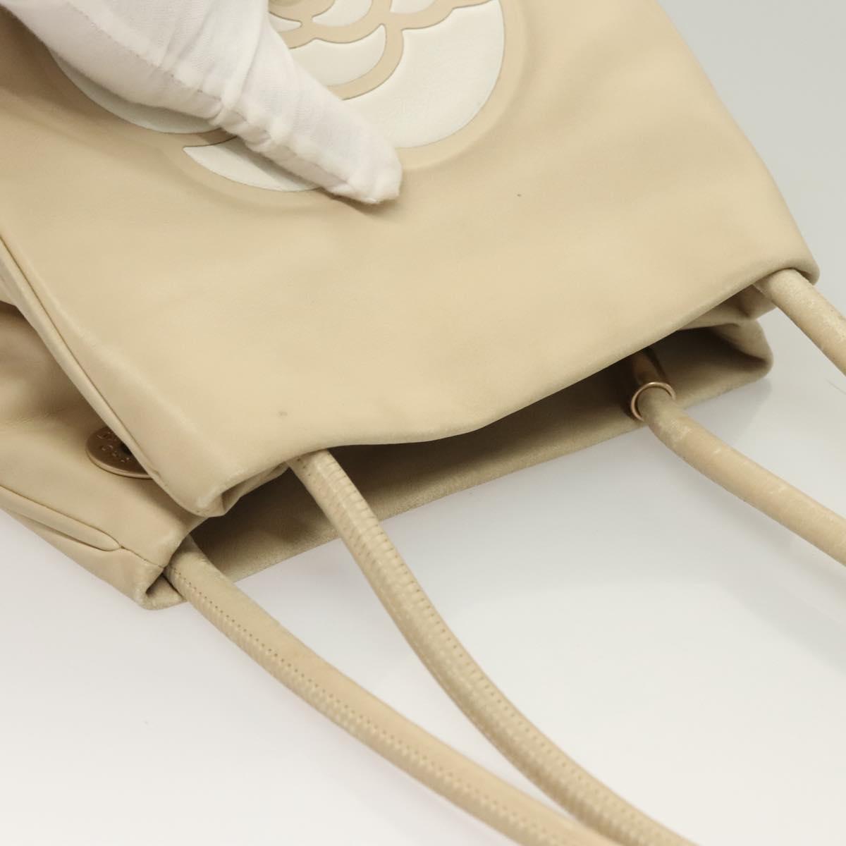 CHANEL Camelia Tote Bag Leather Beige CC Auth 128453