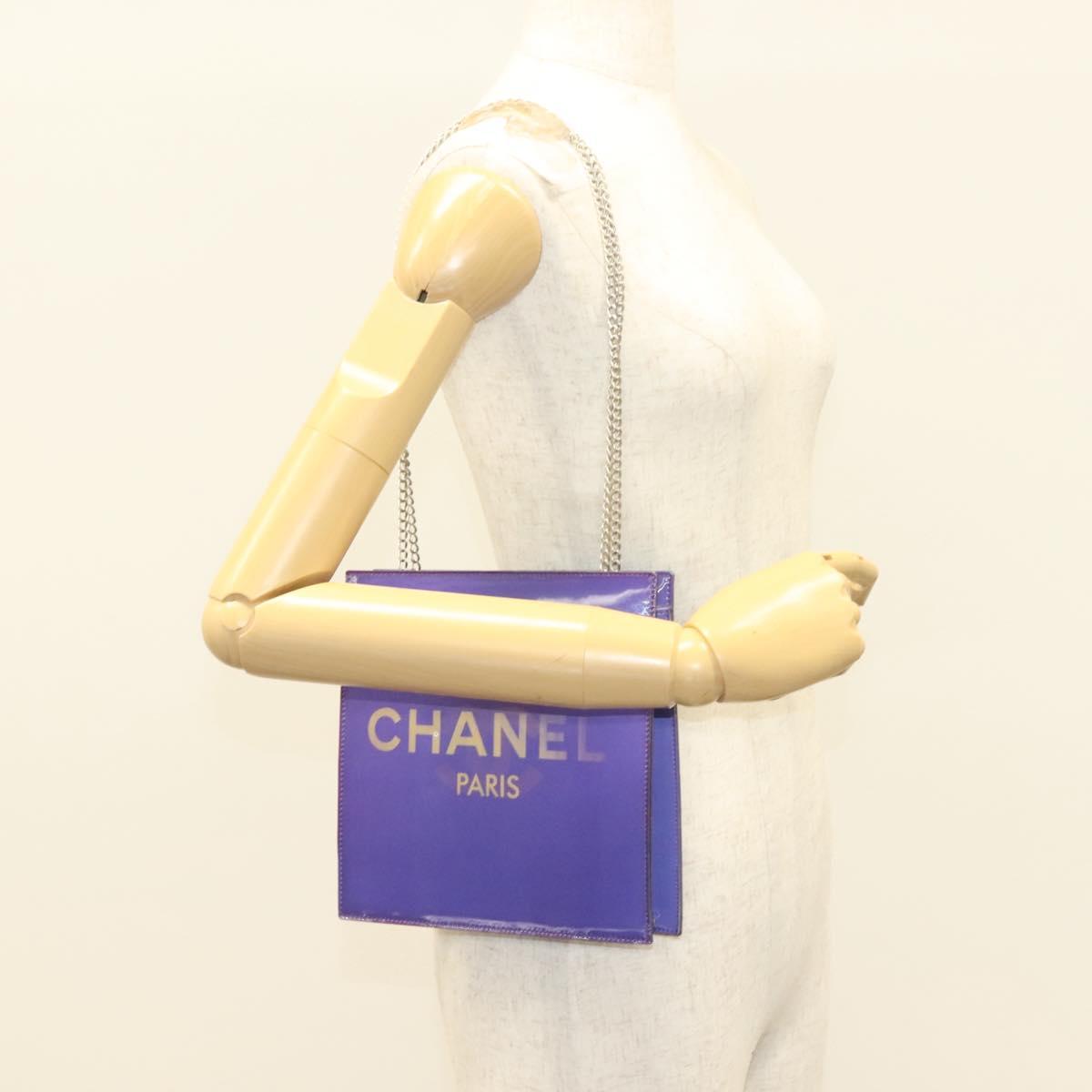 CHANEL Hologram Chain Shoulder Bag Vinyl Purple CC Auth 128454V