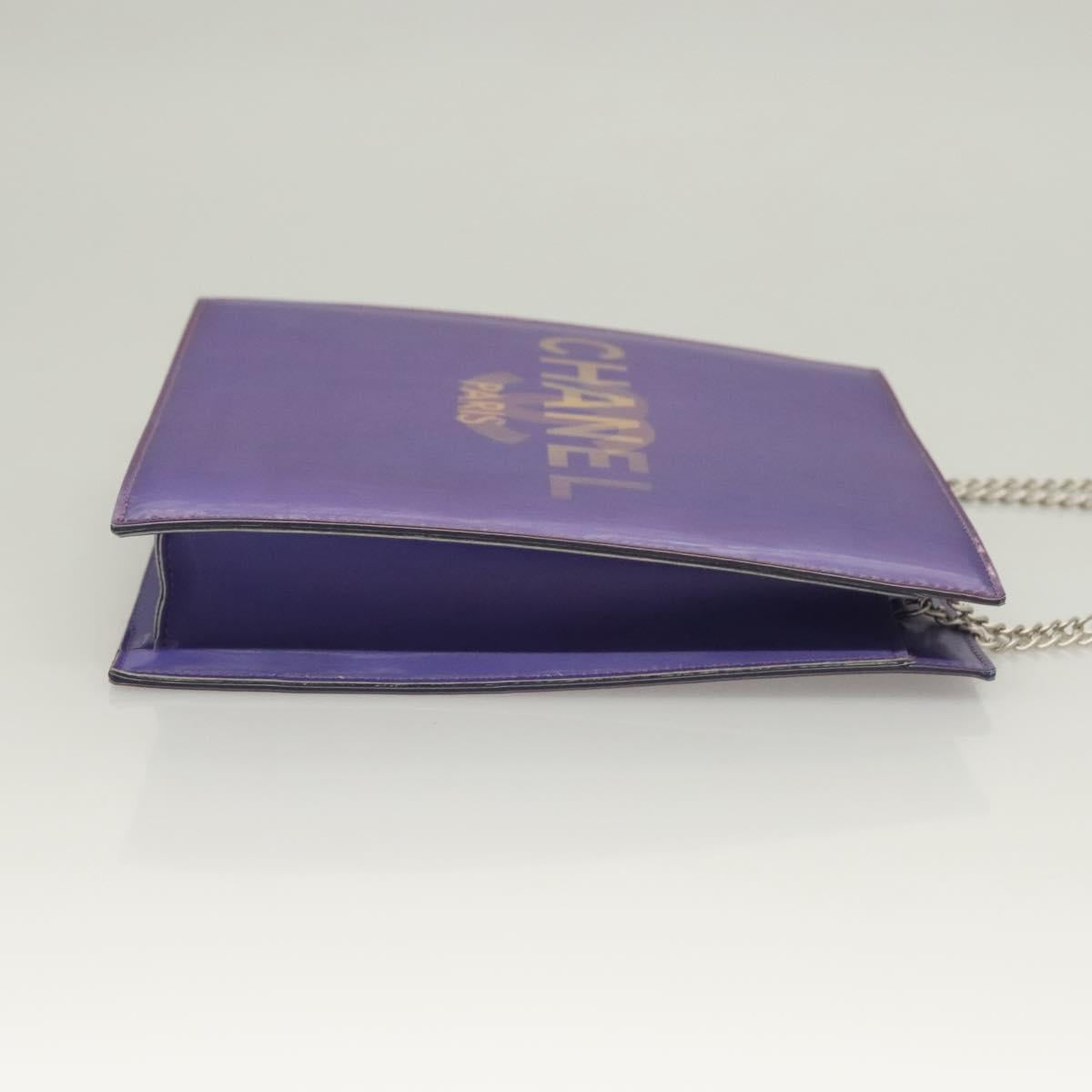 CHANEL Hologram Chain Shoulder Bag Vinyl Purple CC Auth 128454V