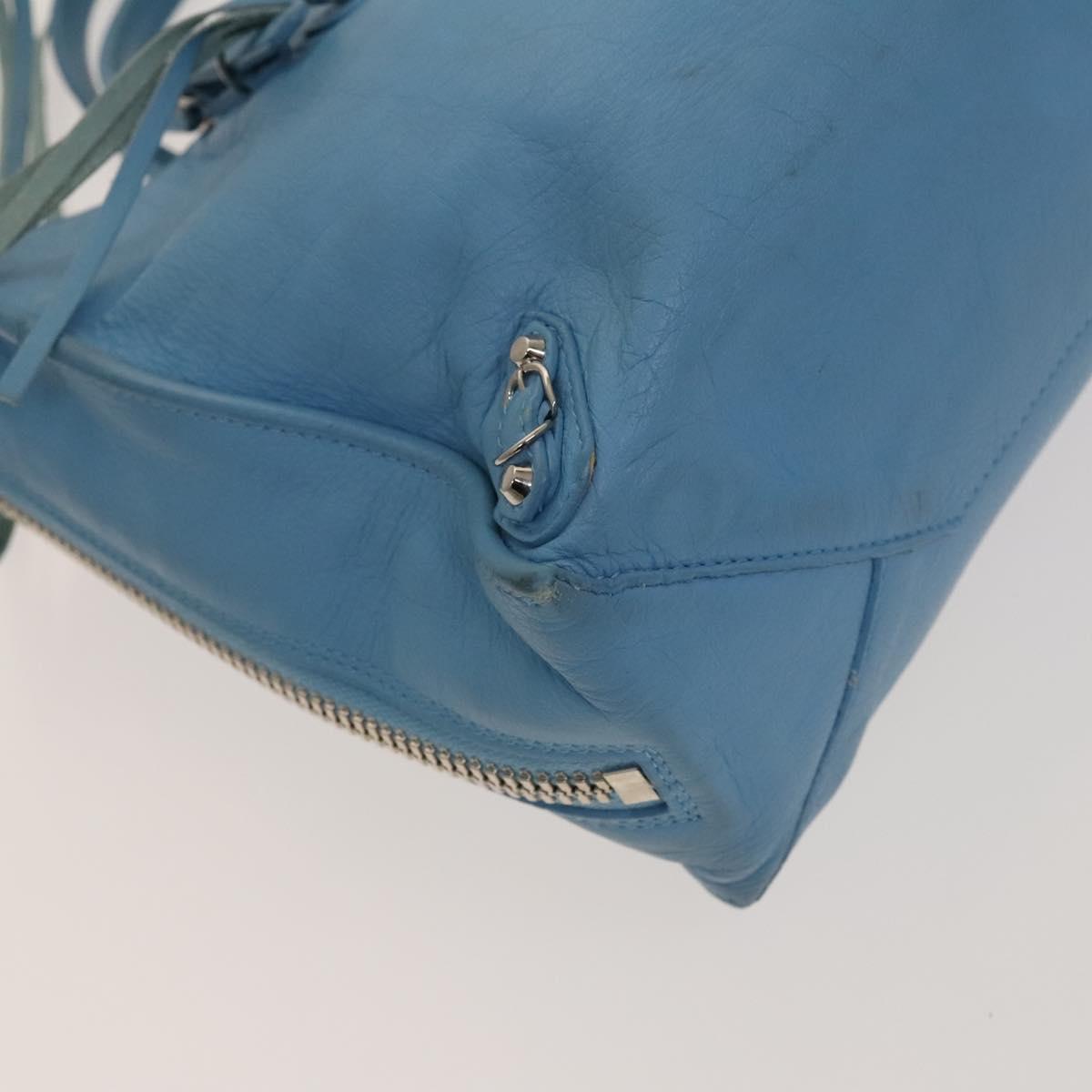 BALENCIAGA The Paper Hand Bag Leather 2way Light Blue Silver 370926 Auth 128459