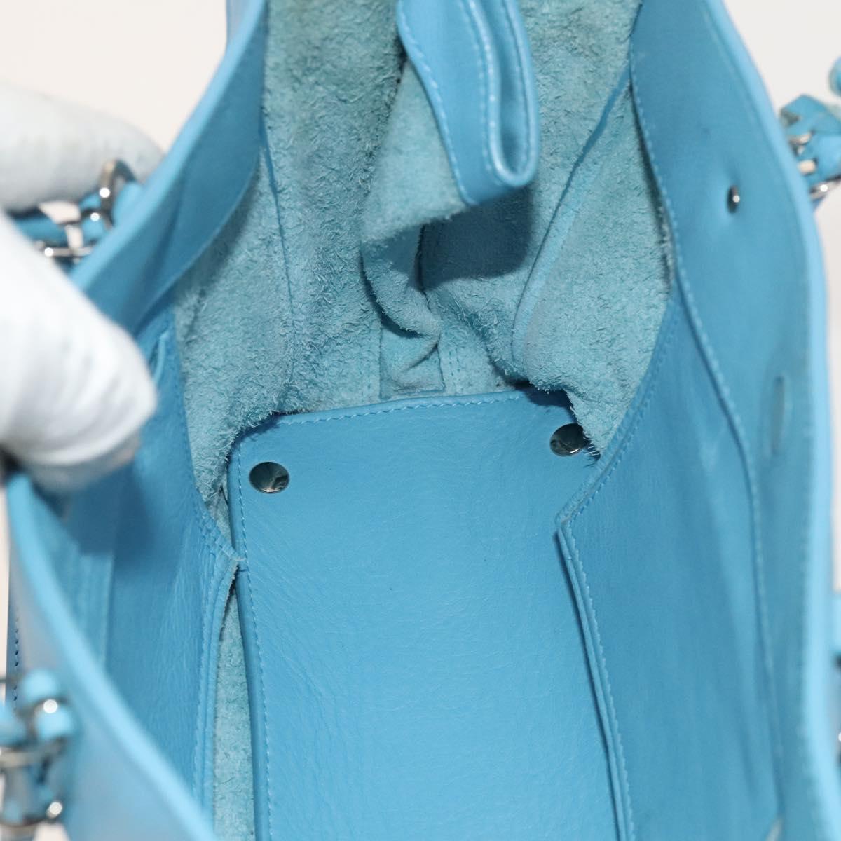 BALENCIAGA The Paper Hand Bag Leather 2way Light Blue Silver 370926 Auth 128459